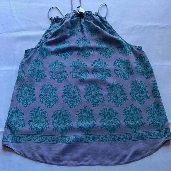 Anthropology 100% Silk Halter Tank Top Lavender Purple Teal Pattern Women Sz 10 - Picture 4 of 11